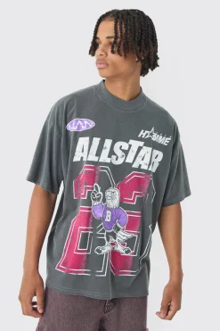 Oversized Washed All Star Eagle Print T-Shirt | UK^boohooMAN New