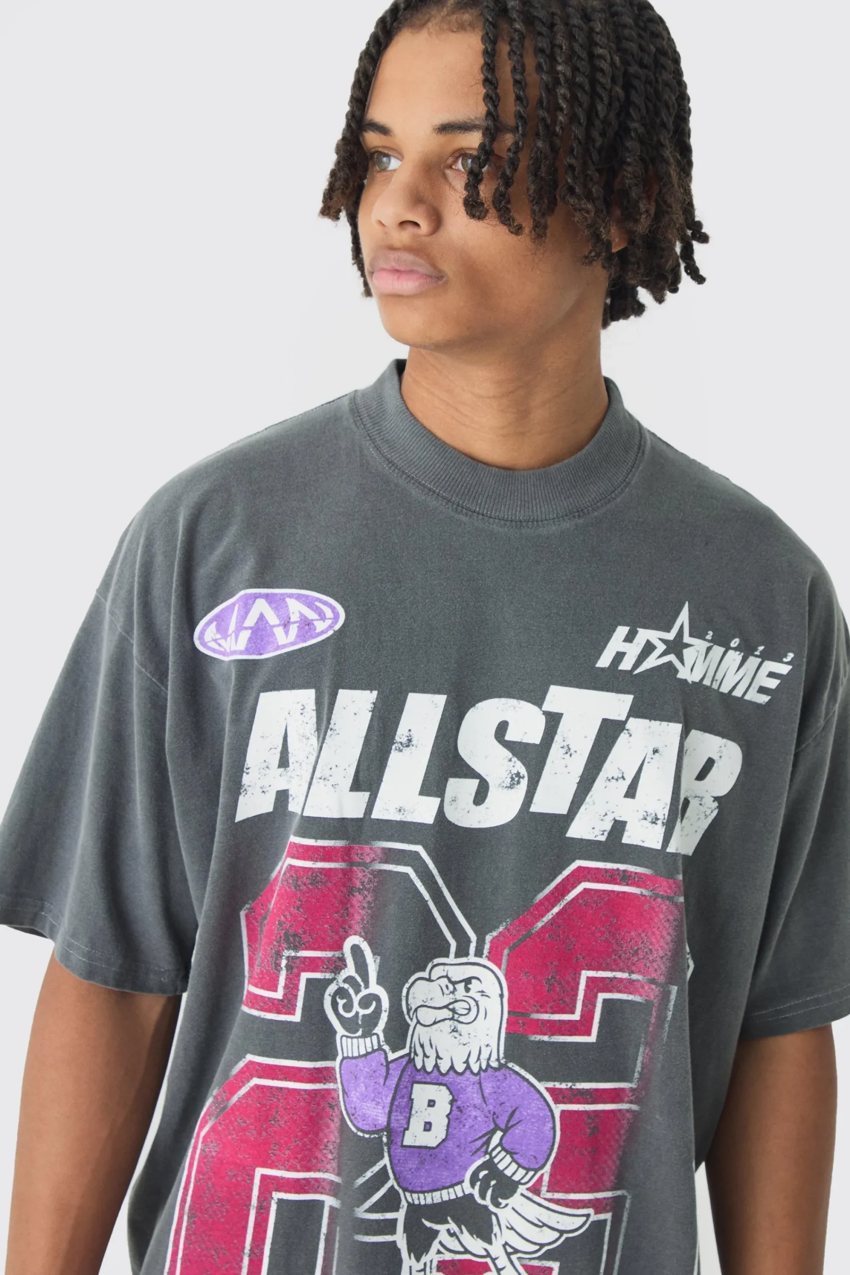 Oversized Washed All Star Eagle Print T-Shirt | UK^boohooMAN New