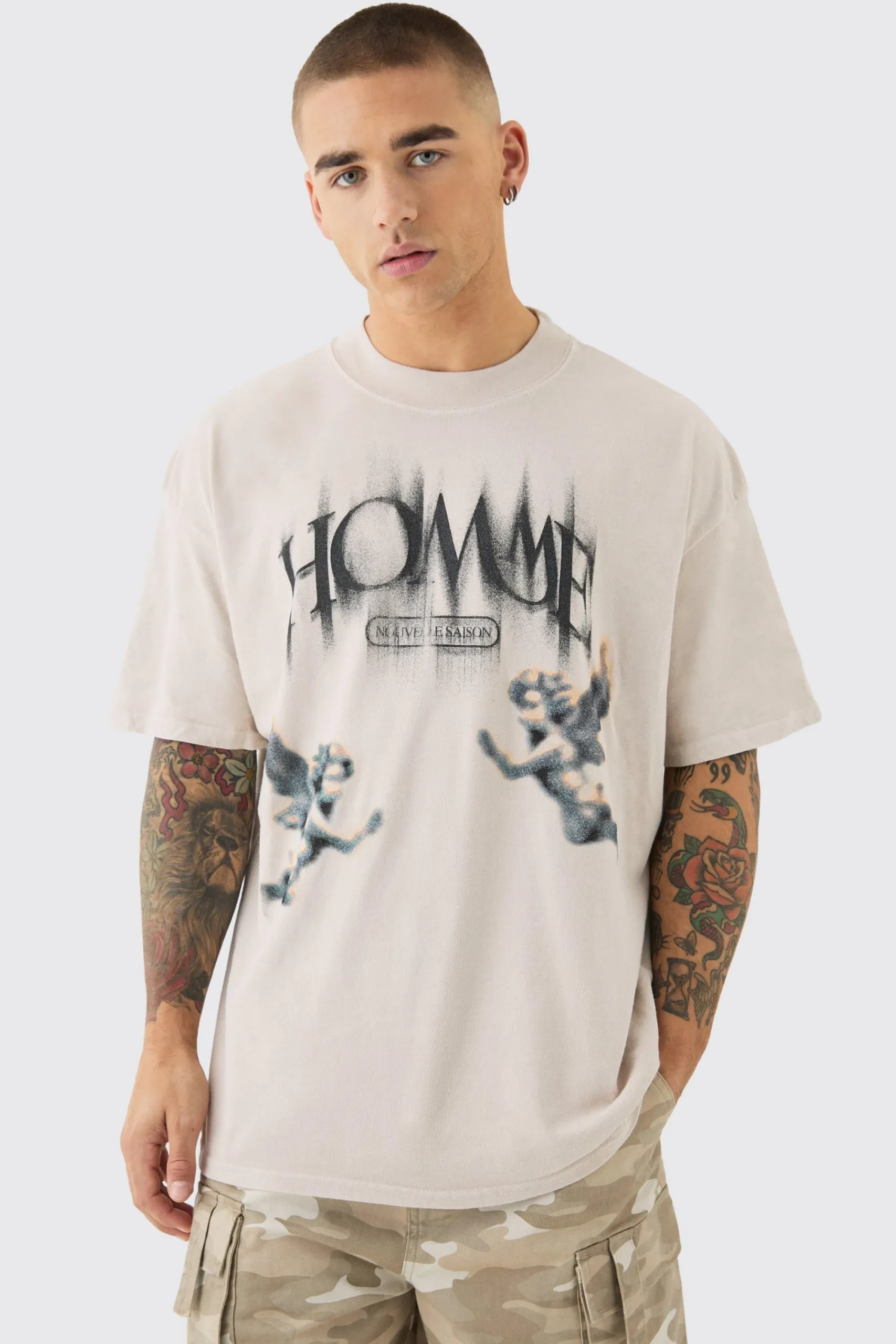Oversized Washed Blurred Renaissance T-shirt | UK^boohooMAN