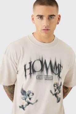 Oversized Washed Blurred Renaissance T-shirt | UK^boohooMAN