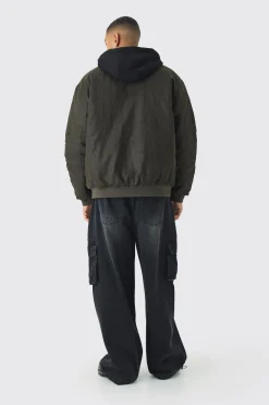 boohooMAN Oversized Washed Crinkle Hooded Bomber In | UK| Coats & Jackets