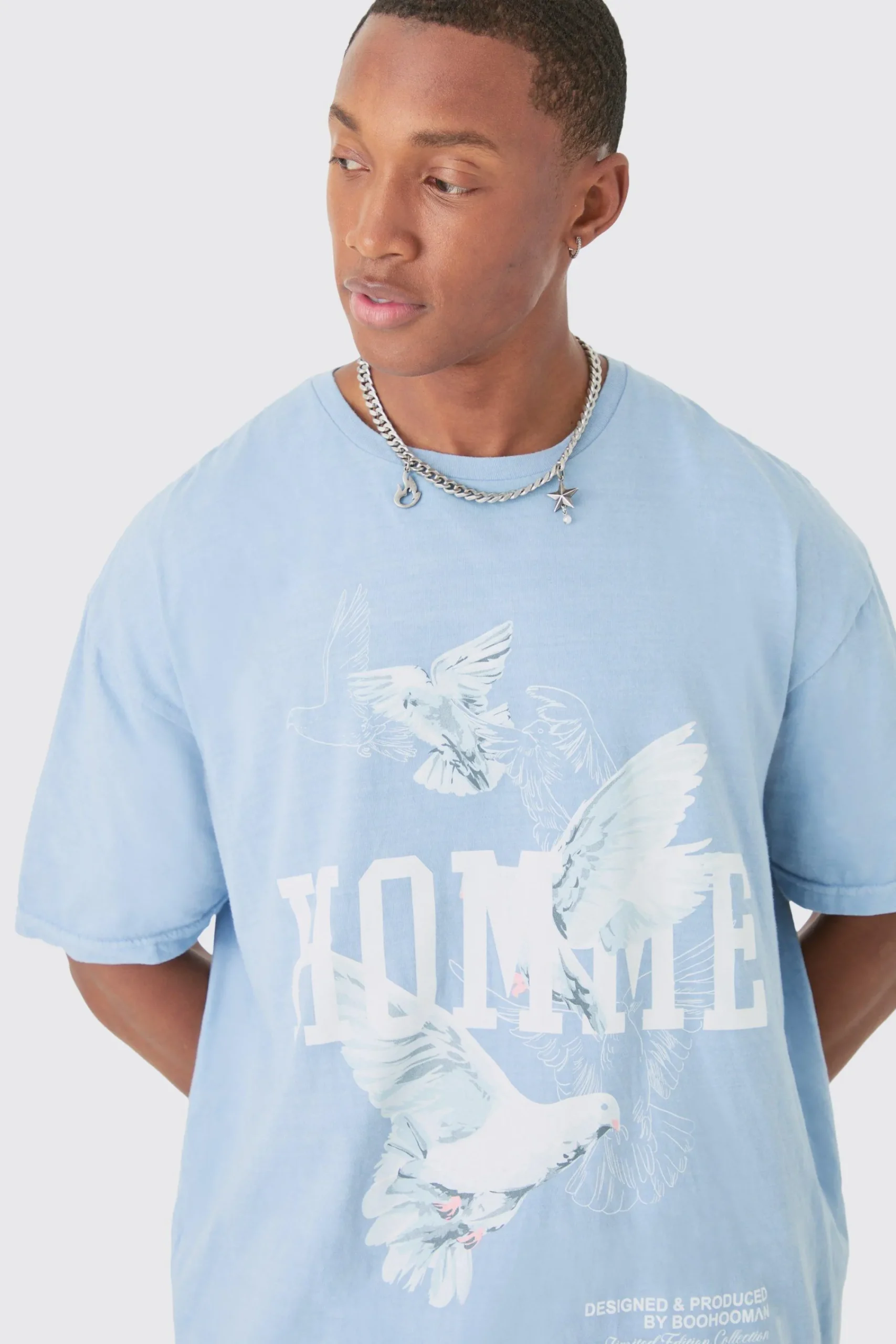 Oversized Washed Dove Print T-shirt | UK^boohooMAN Best