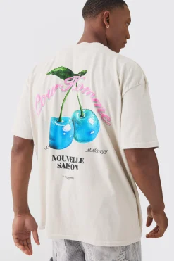 Oversized Washed Extended Neck Cherry Print T-shirt | UK^boohooMAN Sale