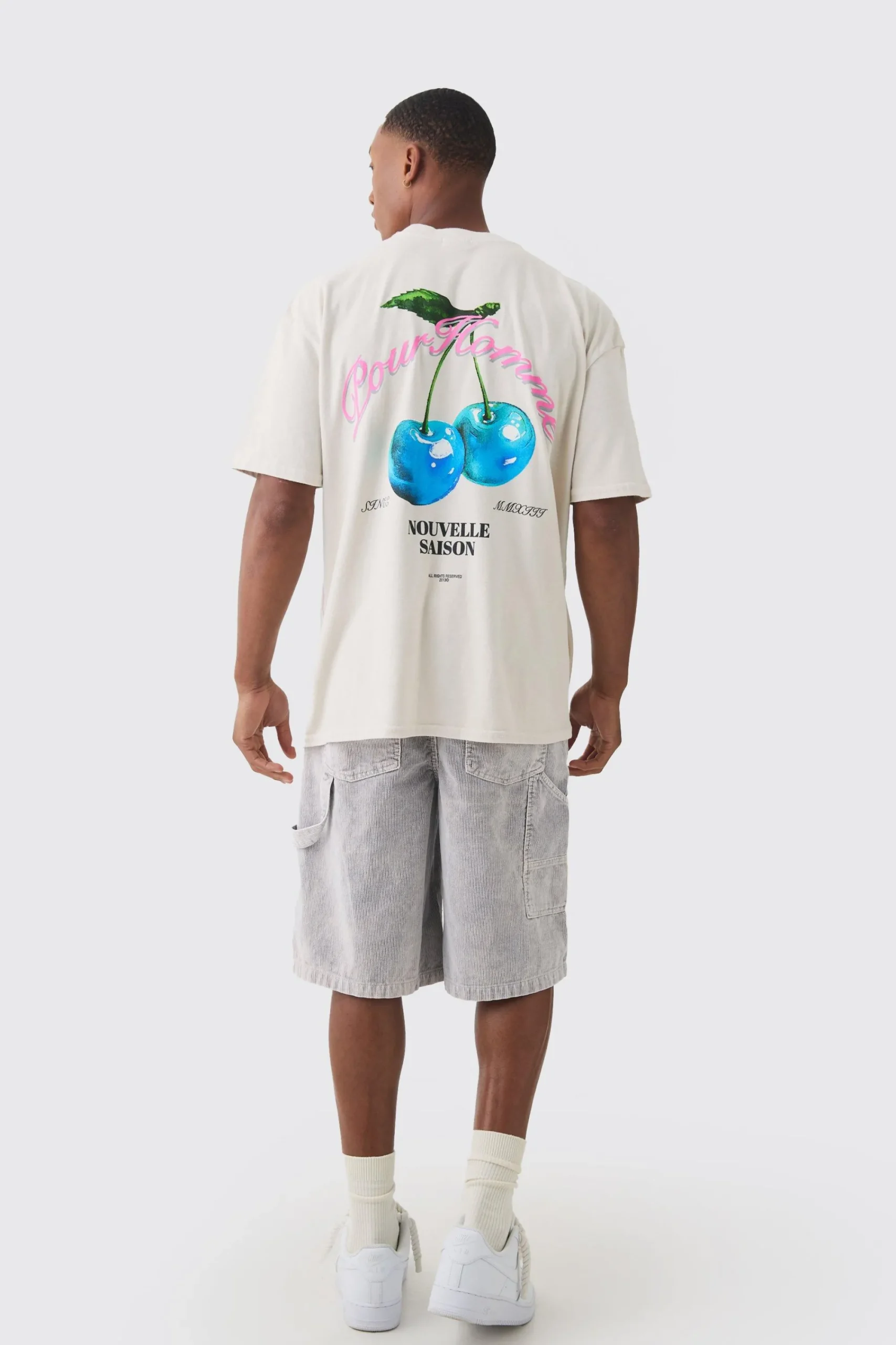 Oversized Washed Extended Neck Cherry Print T-shirt | UK^boohooMAN Sale