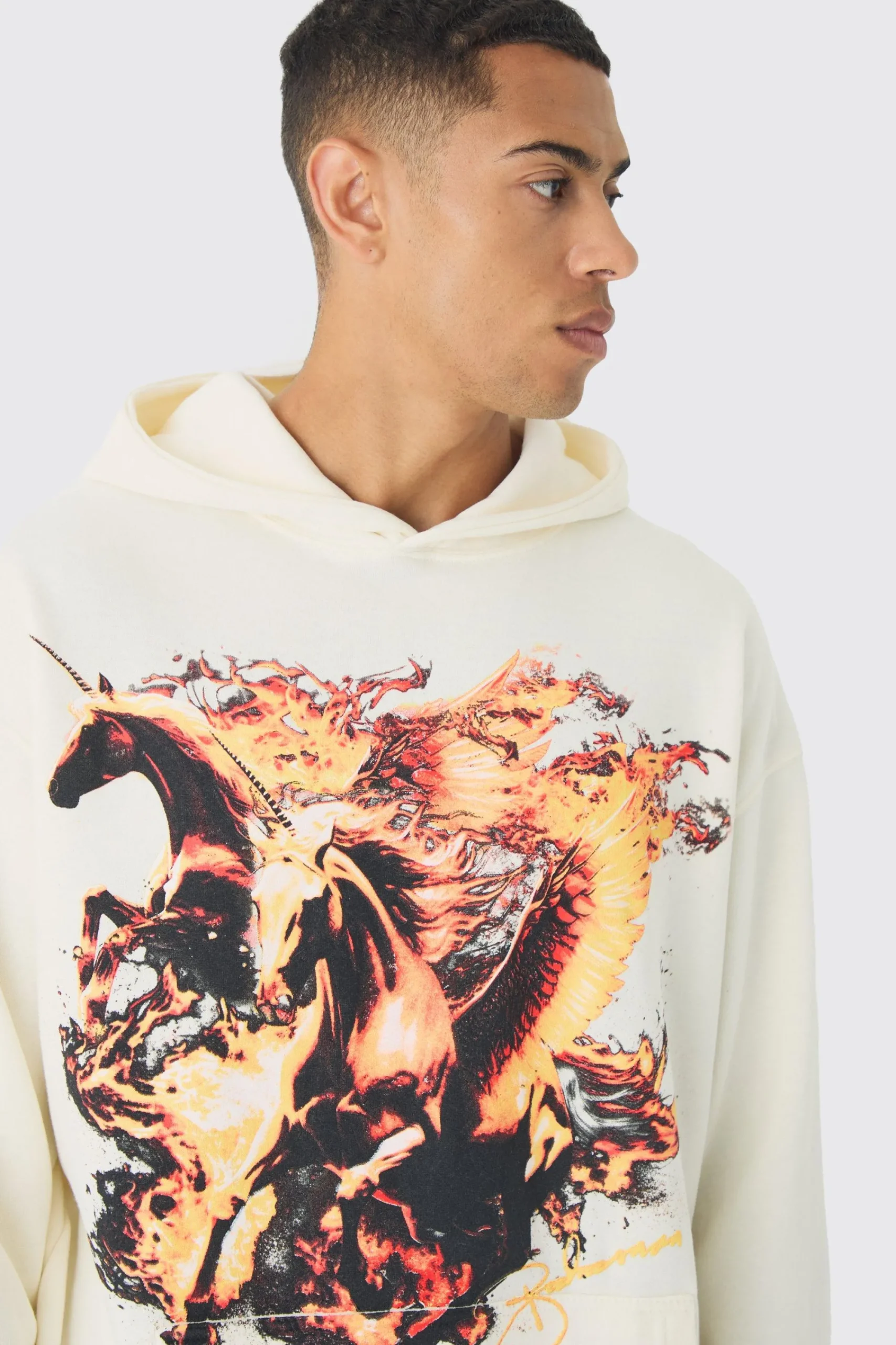 boohooMAN Oversized Washed Flame Horse Print Hoodie | UK| Hoodies & Sweatshirts