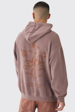boohooMAN Oversized Washed Floral Line Drawing Printed Hoodie | UK| Hoodies & Sweatshirts