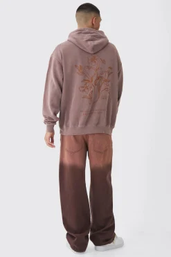 boohooMAN Oversized Washed Floral Line Drawing Printed Hoodie | UK| Hoodies & Sweatshirts