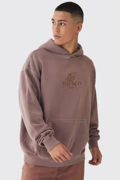 boohooMAN Oversized Washed Floral Line Drawing Printed Hoodie | UK| Hoodies & Sweatshirts