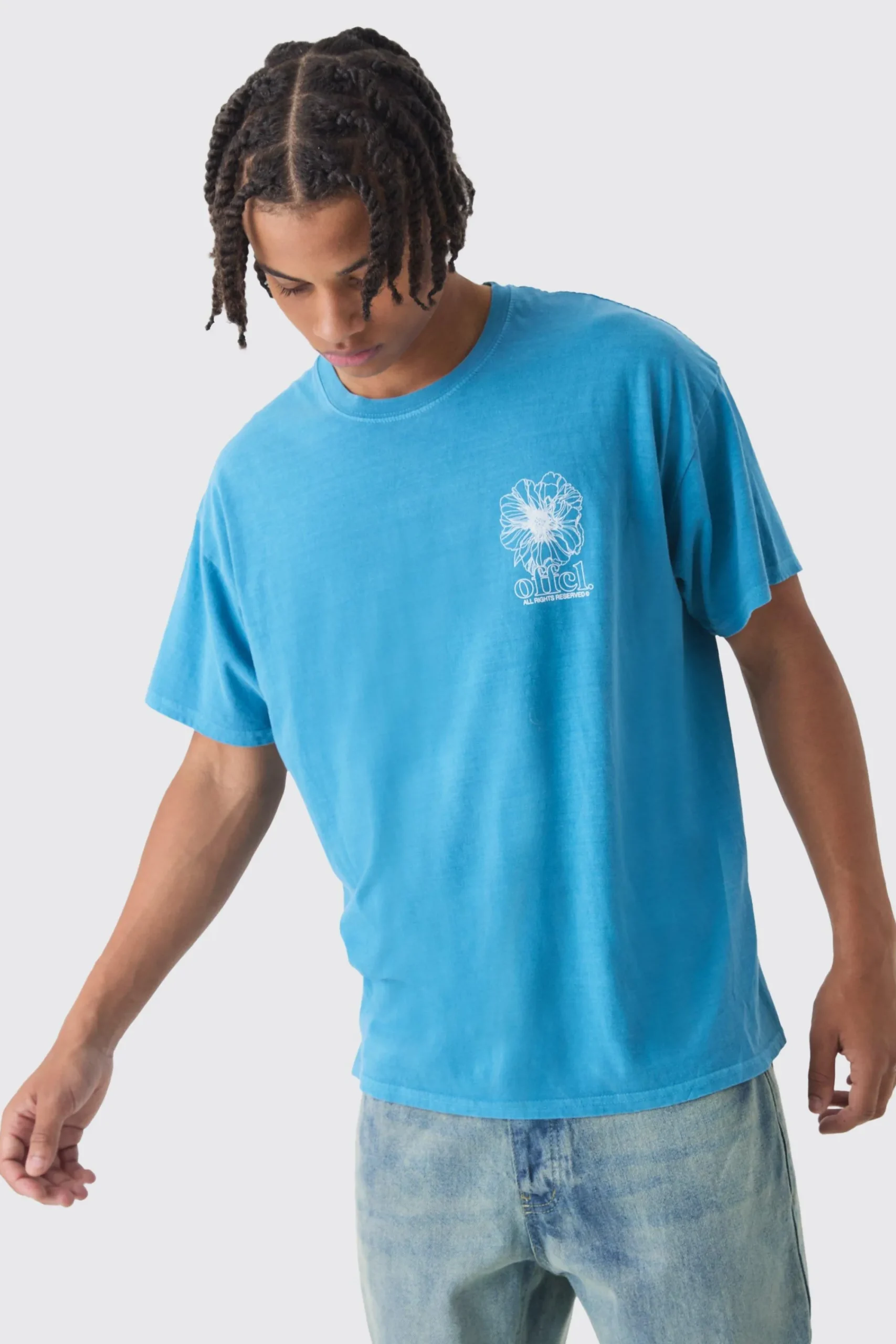 Oversized Washed Floral Line Drawing Back Print T-Shirt | UK^boohooMAN Best