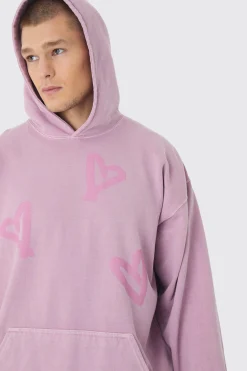 boohooMAN Oversized Washed Graffiti Heart Hoodie | UK| Hoodies & Sweatshirts