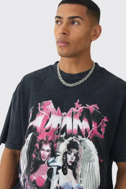 Oversized Washed Graphic Heavyweight Waffle T-shirt | UK^boohooMAN