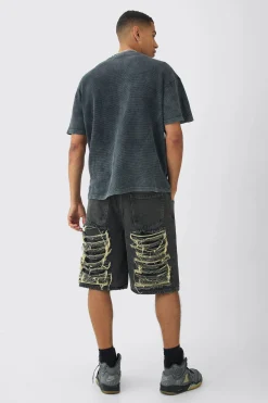 Oversized Washed Graphic BM Heavyweight Waffle T-shirt | UK^boohooMAN Hot