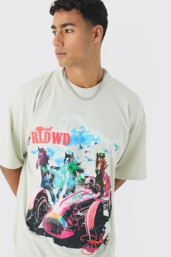 Oversized Washed Heavy Extended Neck Horse Print T-shirt | UK^boohooMAN