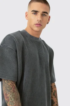 Oversized Washed Heavyweight Waffle T-shirt | UK^boohooMAN Discount
