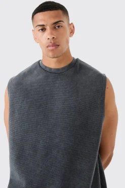 Oversized Washed Heavyweight Waffle Tank | UK^boohooMAN New