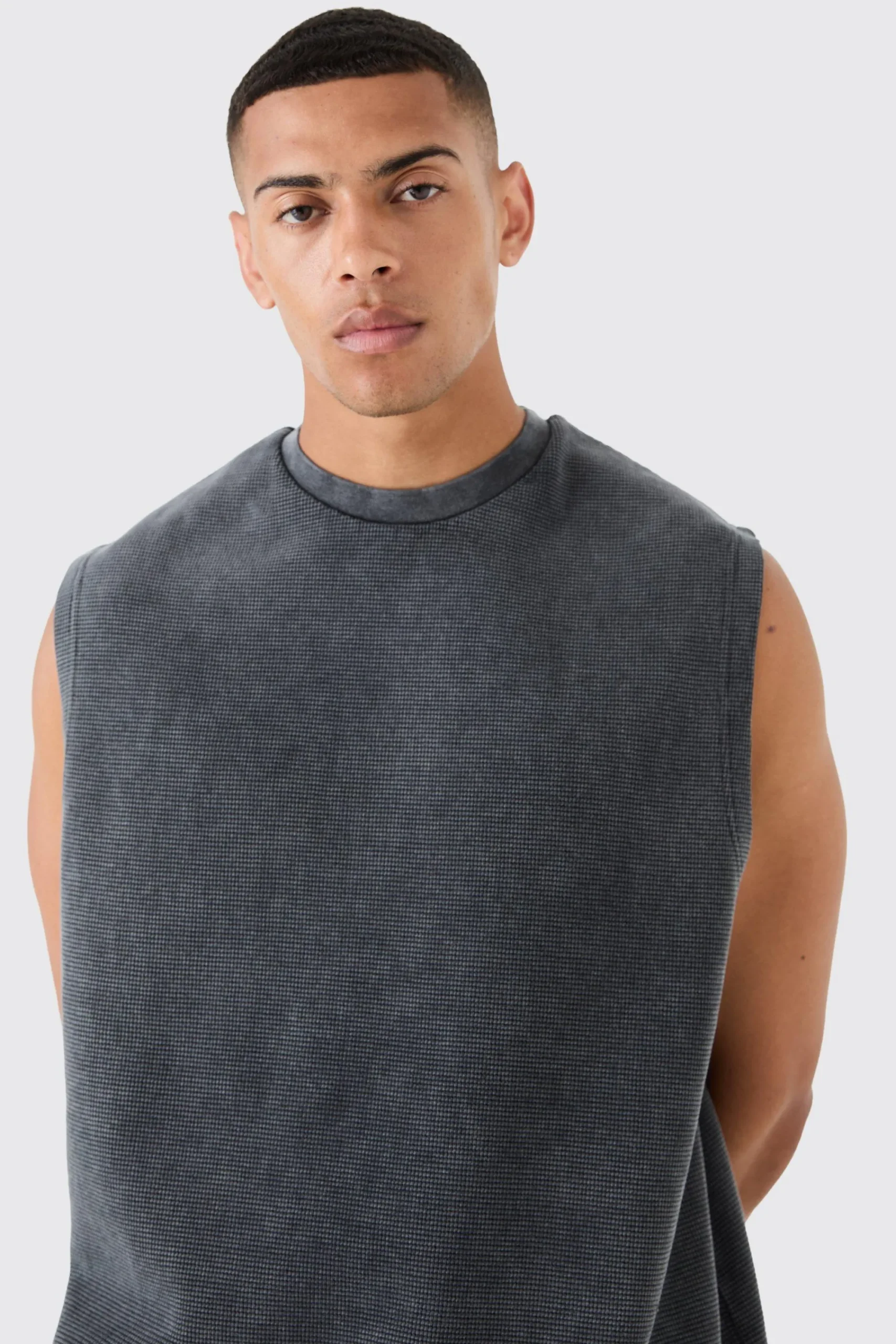 Oversized Washed Heavyweight Waffle Tank | UK^boohooMAN New