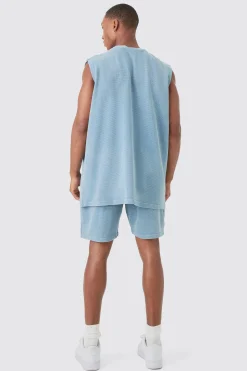 Oversized Washed Heavyweight Waffle Tank & Shorts Set | UK^boohooMAN Outlet