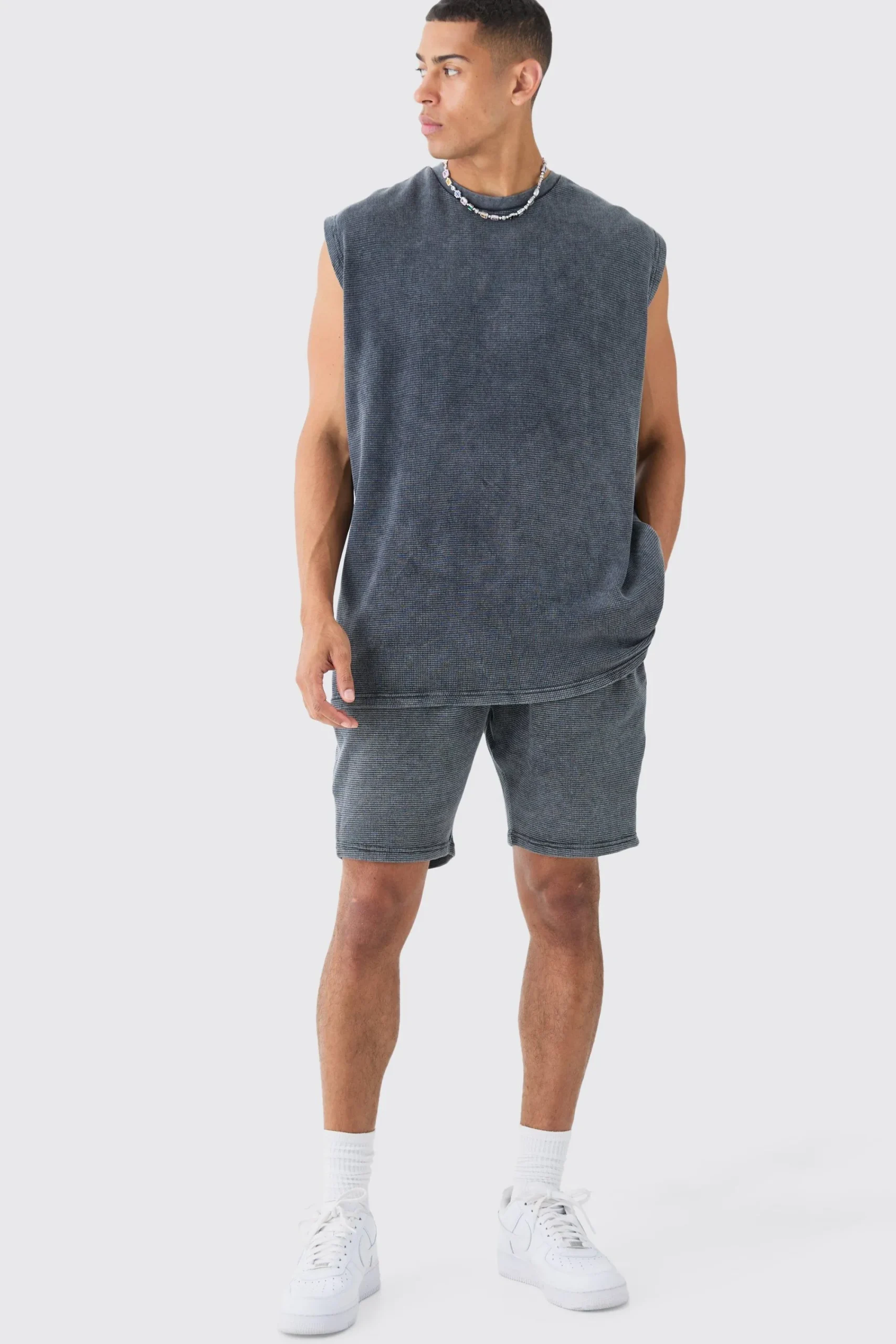 Oversized Washed Heavyweight Waffle Tank & Short Set | UK^boohooMAN Discount