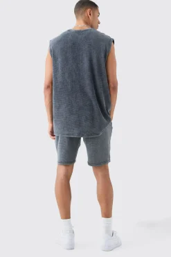 Oversized Washed Heavyweight Waffle Tank & Short Set | UK^boohooMAN Discount