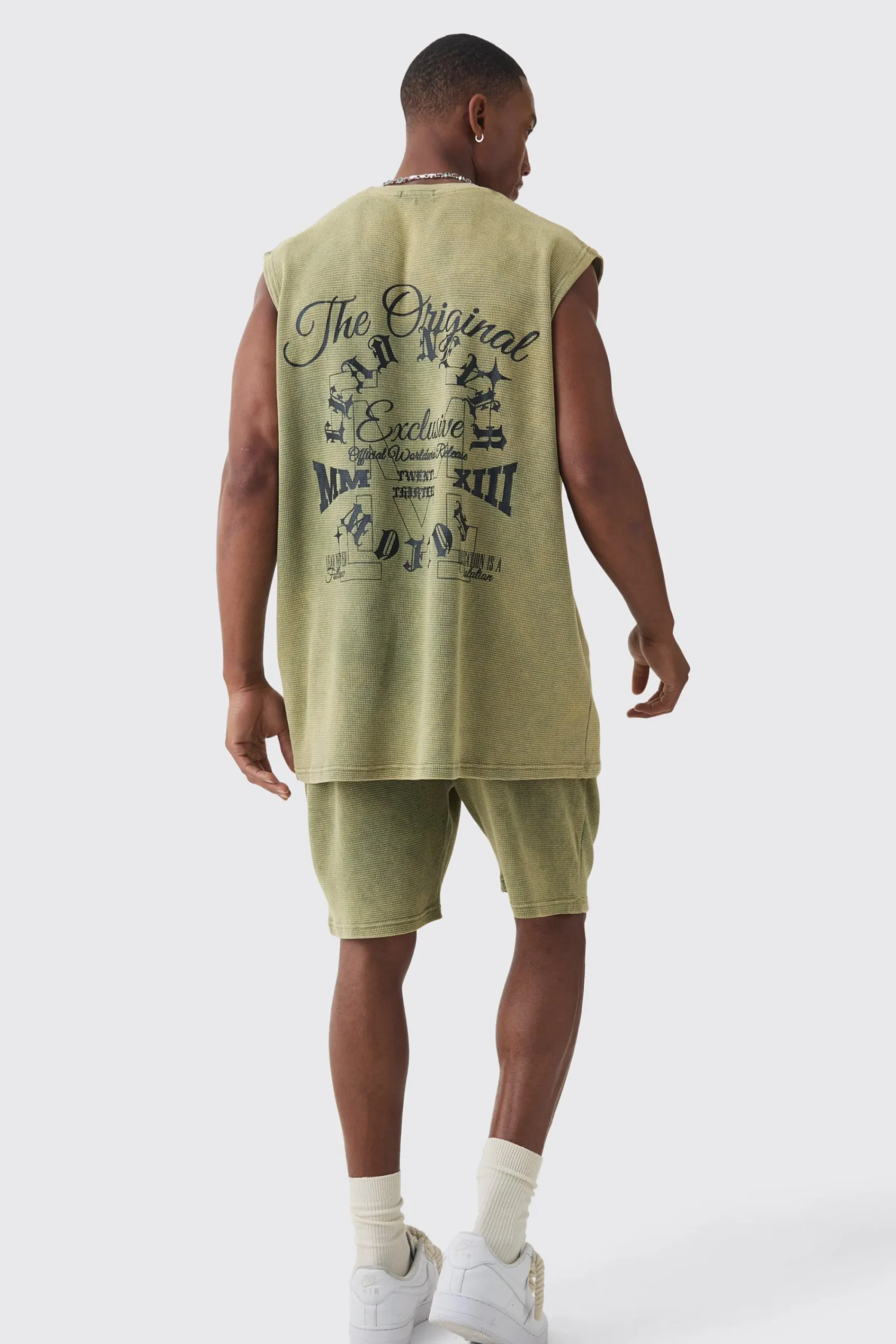 Oversized Washed Heavyweight Waffle Graphic Tank & Short Set | UK^boohooMAN Discount