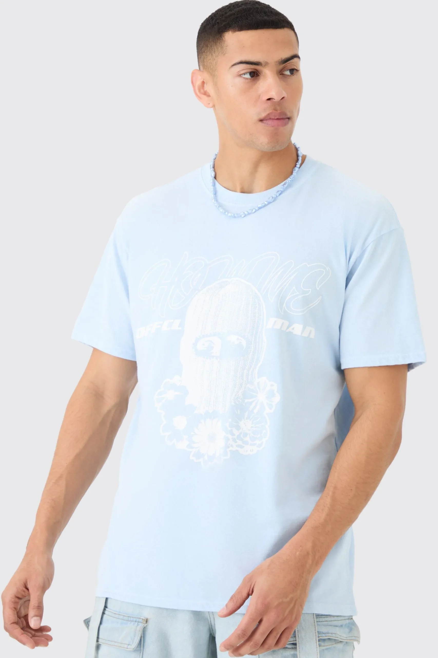 Oversized Washed Homme Mask Graphic T-shirt | UK^boohooMAN Online