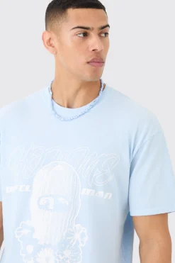 Oversized Washed Homme Mask Graphic T-shirt | UK^boohooMAN Online