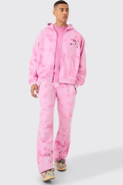 boohooMAN Oversized Washed Homme Paint Splatter Zip Through Tracksuit | UK| Tracksuits
