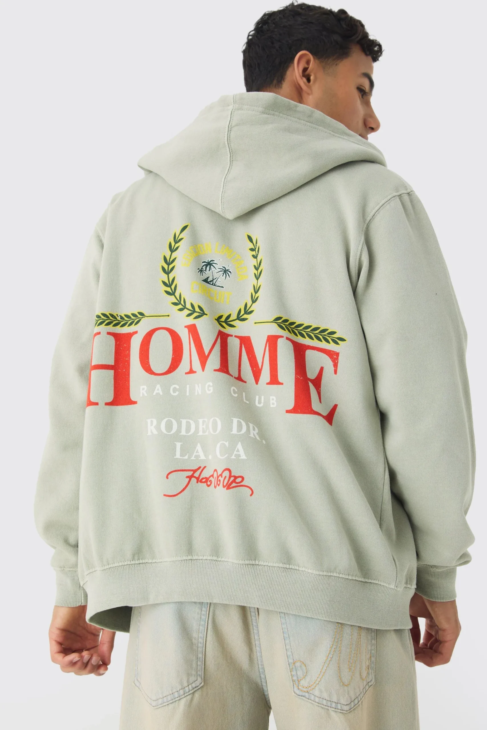 boohooMAN Oversized Washed Homme Print Zip Through Hoodie | UK| Hoodies & Sweatshirts