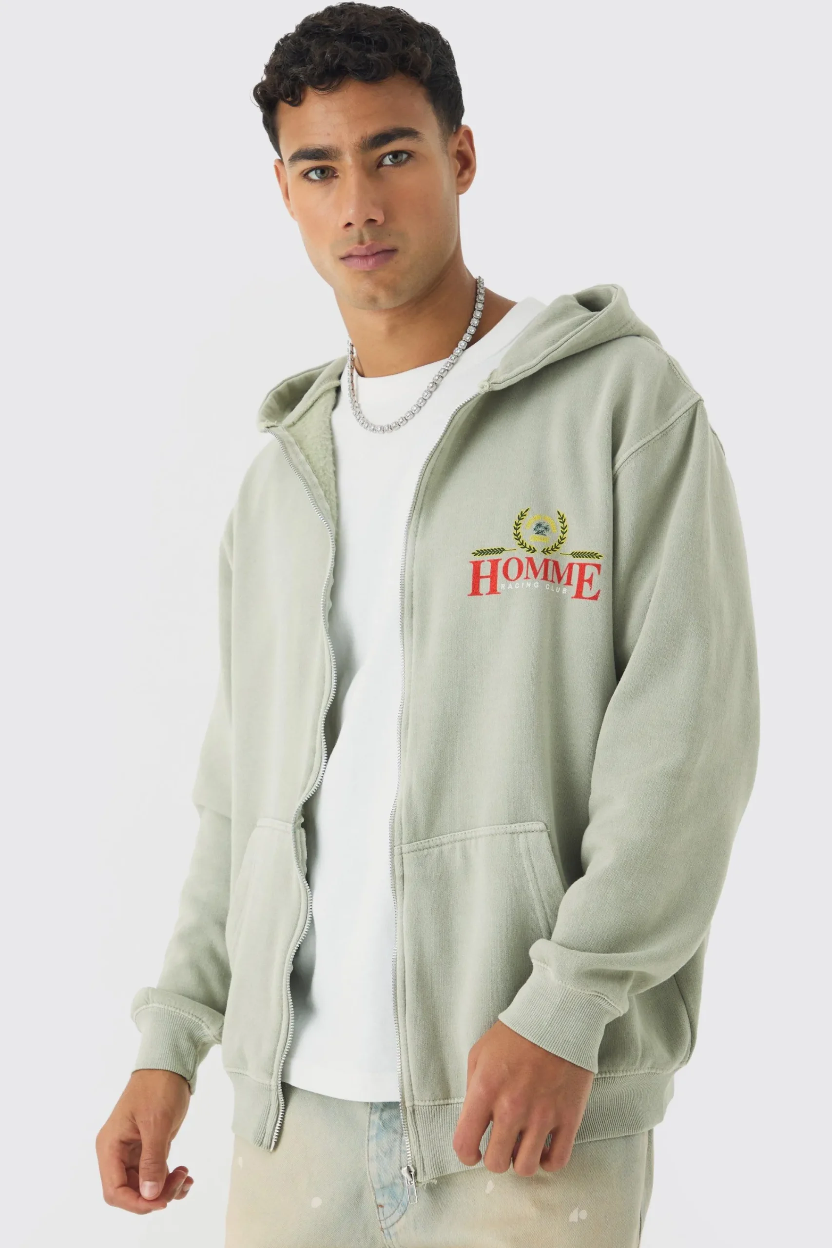 boohooMAN Oversized Washed Homme Print Zip Through Hoodie | UK| Hoodies & Sweatshirts