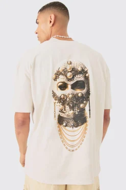 Oversized Washed Jewel Mask Back Print T-shirt | UK^boohooMAN Discount
