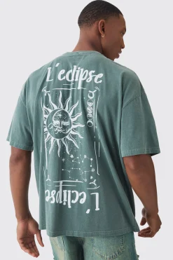 Oversized Washed L 'Eclipse Stencil Print T-shirt | UK^boohooMAN New