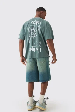 Oversized Washed L 'Eclipse Stencil Print T-shirt | UK^boohooMAN New