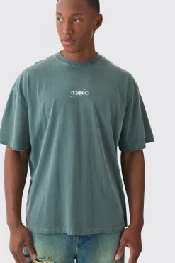 Oversized Washed L 'Eclipse Stencil Print T-shirt | UK^boohooMAN New