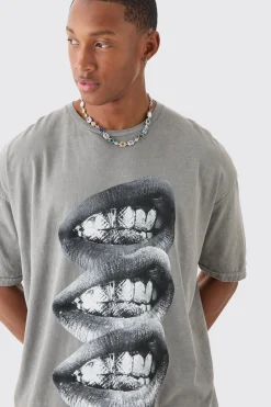 Oversized Washed Lip Graphic T-shirt | UK^boohooMAN Best