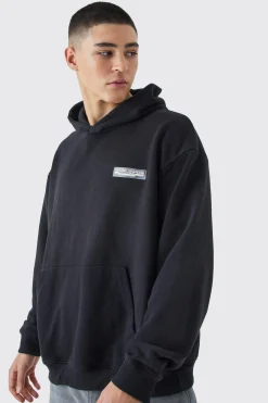 boohooMAN Oversized Washed Loopback Rubber Badge Hoodie | UK| Hoodies & Sweatshirts