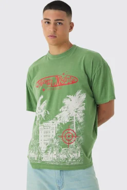 Oversized Washed Miami Nights T-shirt | UK^boohooMAN Sale