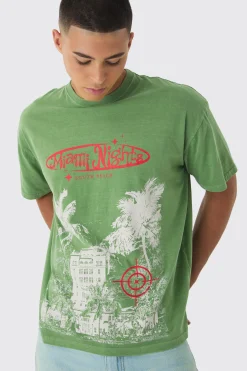 Oversized Washed Miami Nights T-shirt | UK^boohooMAN Sale