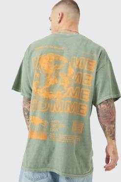 Oversized Washed Moon Graphic Back Print T-shirt | UK^boohooMAN Best