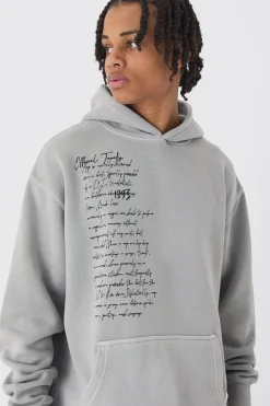 boohooMAN Oversized Washed Script Print Hoodie | UK| Hoodies & Sweatshirts