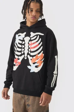 boohooMAN Oversized Washed Skeleton Print Hoodie | UK| Hoodies & Sweatshirts