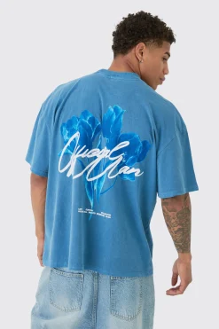 Oversized Washed Tonal Floral Print T-shirt | UK^boohooMAN Discount