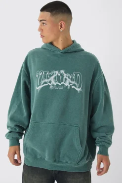boohooMAN Oversized Washed Tonal Worldwd Renaissance Print Hoodie | UK| Hoodies & Sweatshirts