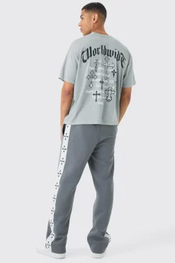 Oversized Washed Worldwide Cross Back Print T-Shirt | UK^boohooMAN Sale