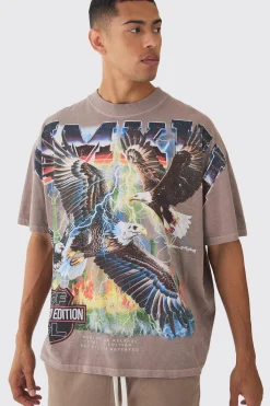 Oversized Western USA Eagle Large Scale Wash Print T-Shirt | UK^boohooMAN Hot