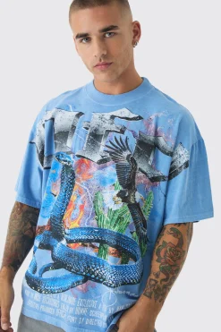 Oversized Western Vintage Cobra Large Scale Wash Print T-Shirt | UK^boohooMAN Outlet