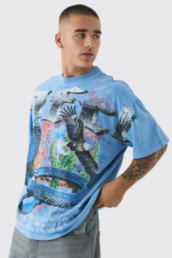 Oversized Western Vintage Cobra Large Scale Wash Print T-Shirt | UK^boohooMAN Outlet