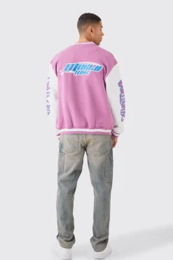 boohooMAN Oversized Worldwide Applique Jersey Bomber Jacket | UK| Coats & Jackets