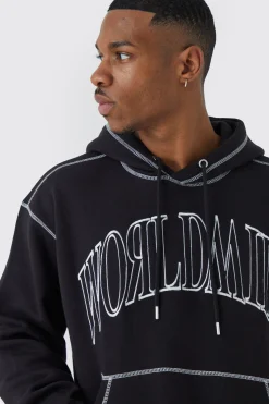 boohooMAN Oversized Worldwide Contrast Stitch Hoodie | UK| Hoodies & Sweatshirts