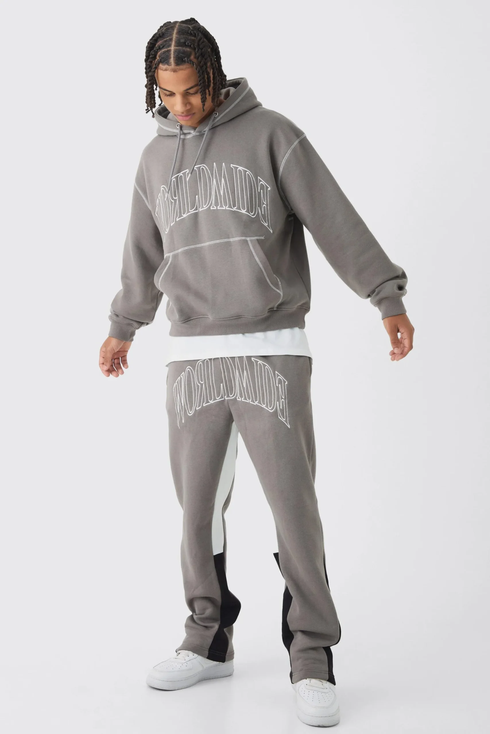 boohooMAN Oversized Worldwide Contrast Stitch Gusset Tracksuit | UK| Tracksuits