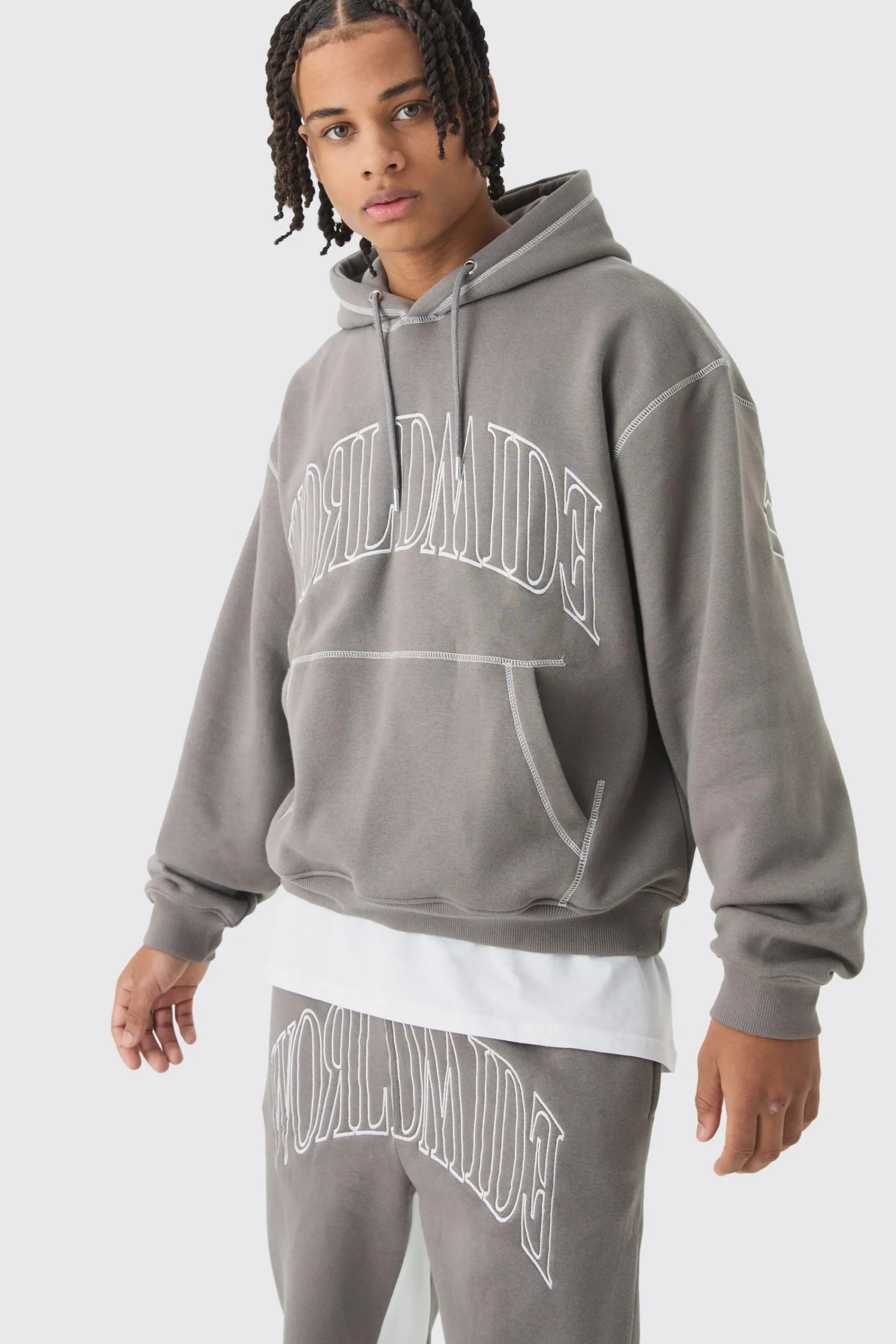 boohooMAN Oversized Worldwide Contrast Stitch Gusset Tracksuit | UK| Tracksuits